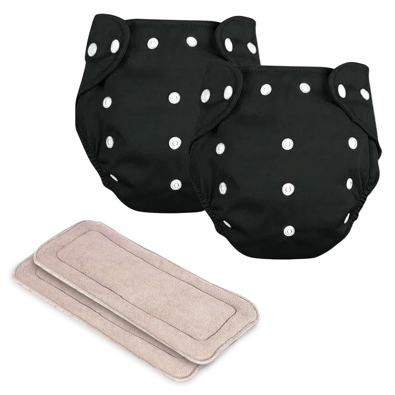 GLUN® Reusable Baby Cloth Diapers Combo, Pack of 2 Black Solid Colour Comfort & Protection, Leakproof & High Absorption - Image 1