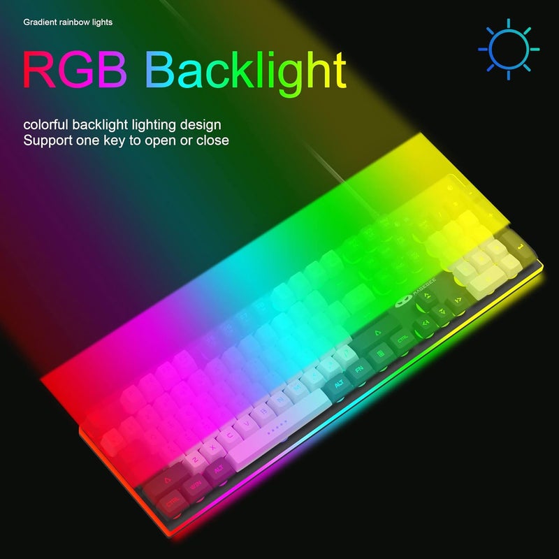 مايجغي مجموعة لوحة المفاتيح والفأرة للألعاب GT838، 104 مفتاحًا مع إضاءة خلفية RGB، لوحة مفاتيح سلكية هادئة لأجهزة الكمبيوتر المحمولة وأجهزة MAC، مع لوحة أرقام، لوحة معدنية، مقاومة للظلال، أبيض وأسود - Image 2