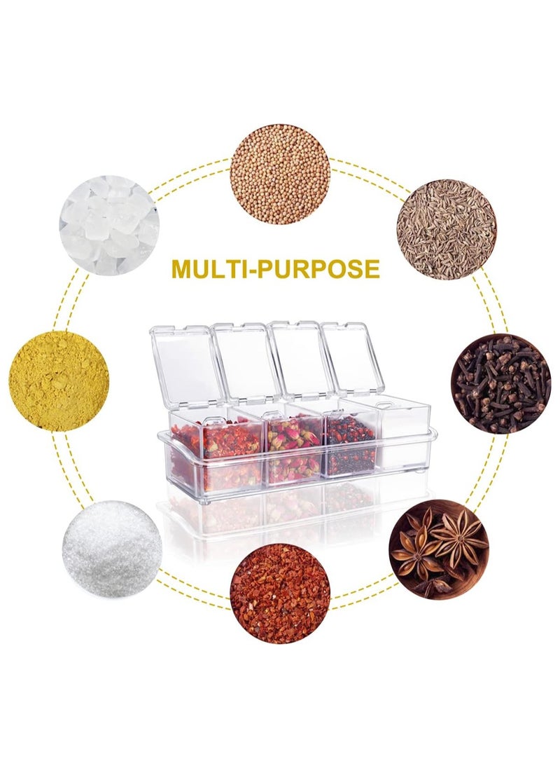 Clear Seasoning Rack Spice Pots  4 Piece Acrylic Seasoning Box Storage Container Condiment Jars - Cruet with Cover and Spoon for Spice Sugar Salt Sugar Cardamon Cinnamon  - Image 2