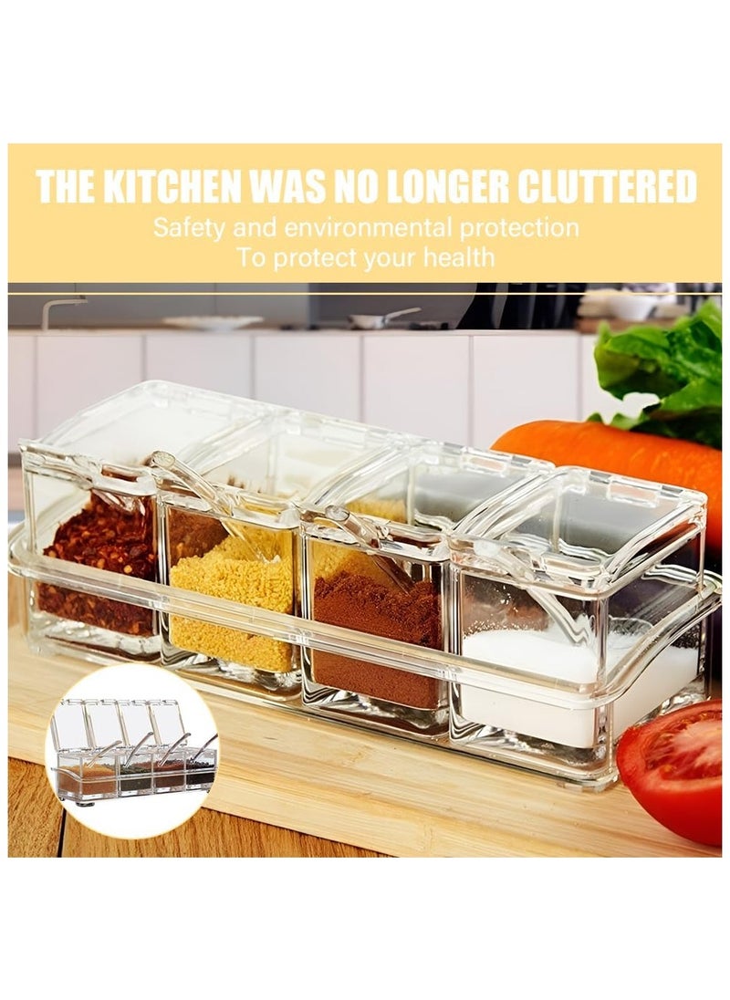 Clear Seasoning Rack Spice Pots  4 Piece Acrylic Seasoning Box Storage Container Condiment Jars - Cruet with Cover and Spoon for Spice Sugar Salt Sugar Cardamon Cinnamon  - Image 3