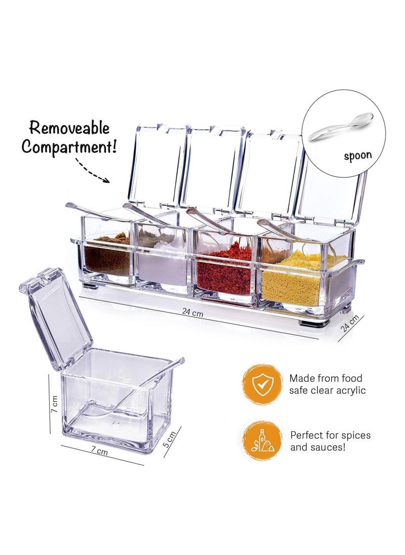 Clear Seasoning Rack Spice Pots  4 Piece Acrylic Seasoning Box Storage Container Condiment Jars - Cruet with Cover and Spoon for Spice Sugar Salt Sugar Cardamon Cinnamon  - Image 4