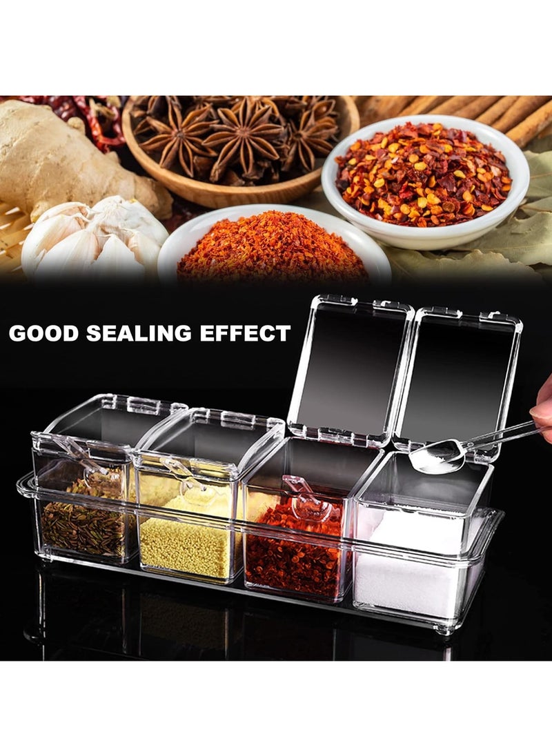Clear Seasoning Rack Spice Pots  4 Piece Acrylic Seasoning Box Storage Container Condiment Jars - Cruet with Cover and Spoon for Spice Sugar Salt Sugar Cardamon Cinnamon  - Image 5