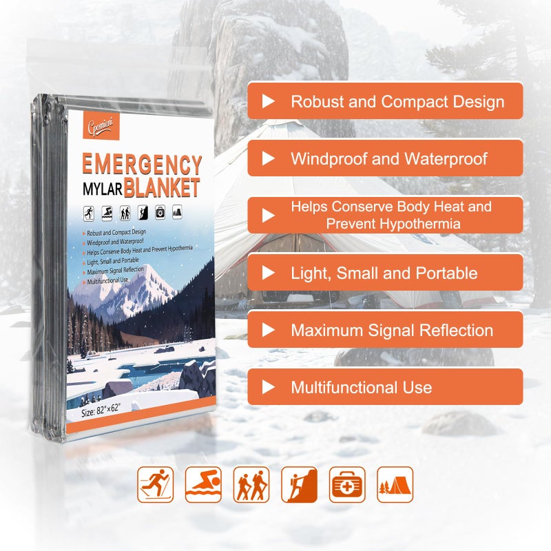 4 Pack -Large 82â€ x 62â€ Survival Emergency Mylar Thermal Blankets, Thermal Survival Blanket Perfect for Camping, Hiking, Body Insulation, Outdoors, Car Survival Kit, Bug Out Bag - Image 2