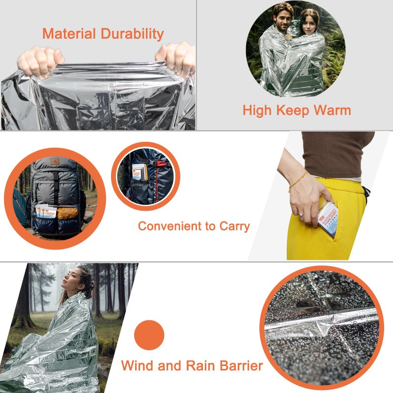 4 Pack -Large 82â€ x 62â€ Survival Emergency Mylar Thermal Blankets, Thermal Survival Blanket Perfect for Camping, Hiking, Body Insulation, Outdoors, Car Survival Kit, Bug Out Bag - Image 5