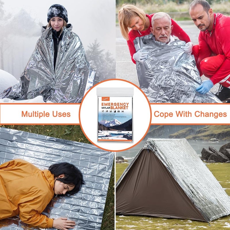 4 Pack -Large 82â€ x 62â€ Survival Emergency Mylar Thermal Blankets, Thermal Survival Blanket Perfect for Camping, Hiking, Body Insulation, Outdoors, Car Survival Kit, Bug Out Bag - Image 4