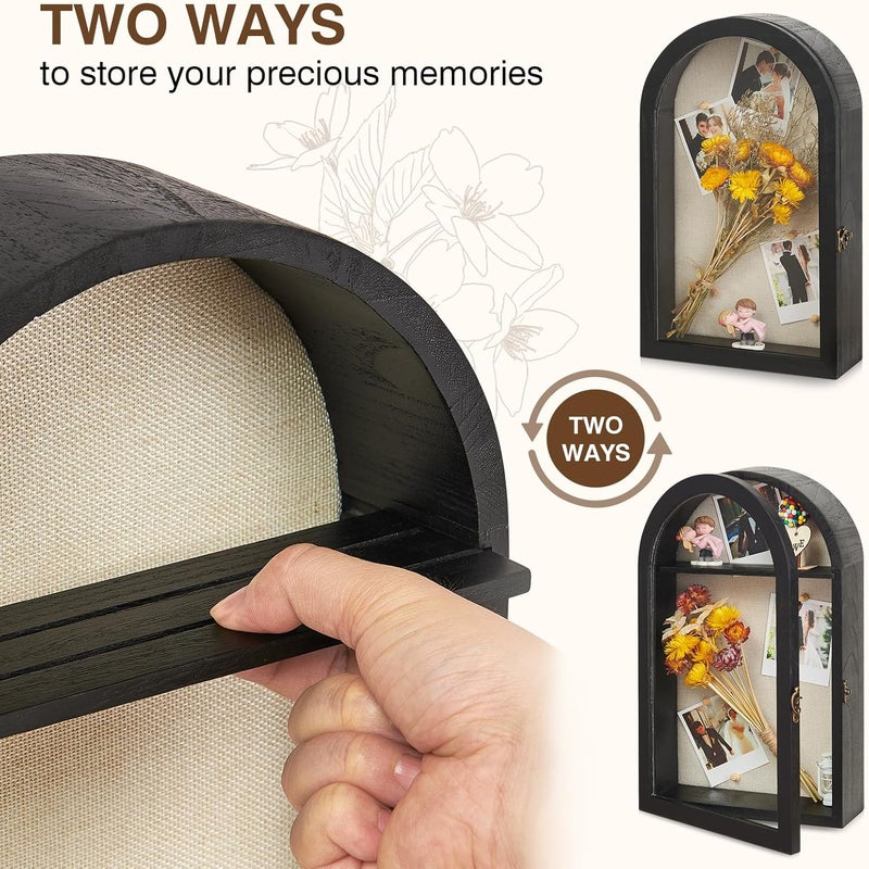 DGWJSU Shadow Box Frame 10x16 Large Shadow Boxes Display Cases with Linen Back and Removable Shelves, Picture Frame Wedding Bouquet Memorabilia Medals Photos Memory Box for Keepsakes (Black) - Image 3