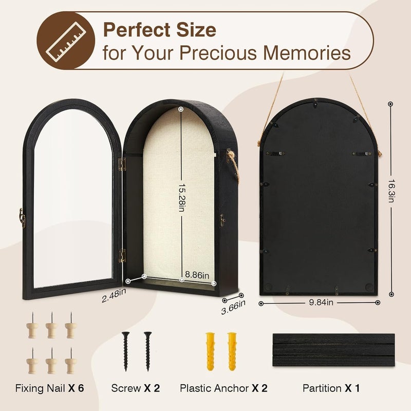 DGWJSU Shadow Box Frame 10x16 Large Shadow Boxes Display Cases with Linen Back and Removable Shelves, Picture Frame Wedding Bouquet Memorabilia Medals Photos Memory Box for Keepsakes (Black) - Image 2
