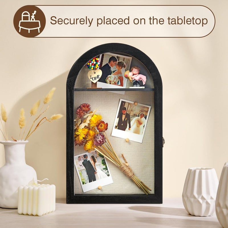 DGWJSU Shadow Box Frame 10x16 Large Shadow Boxes Display Cases with Linen Back and Removable Shelves, Picture Frame Wedding Bouquet Memorabilia Medals Photos Memory Box for Keepsakes (Black) - Image 4