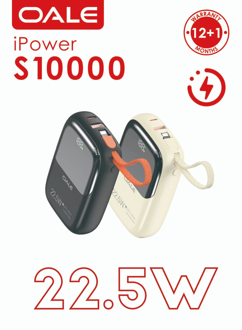 OALE iPower S10000 Power Bank 10000mAh, 22.5W Super Fast Charging, Built-in Type-C & Lightning Cables, Power Level Indicator, Super Mini & Portable - Image 1
