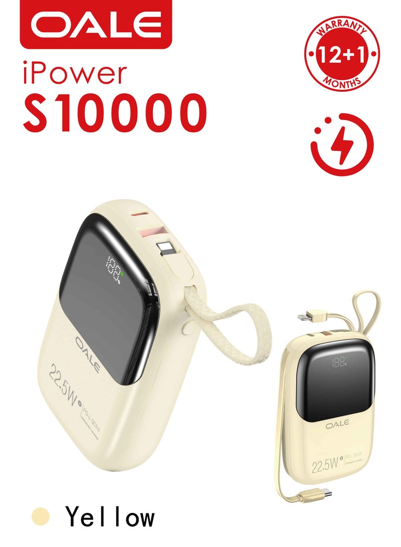 OALE iPower S10000 Power Bank 10000mAh, 22.5W Super Fast Charging, Built-in Type-C & Lightning Cables, Power Level Indicator, Super Mini & Portable - Image 4