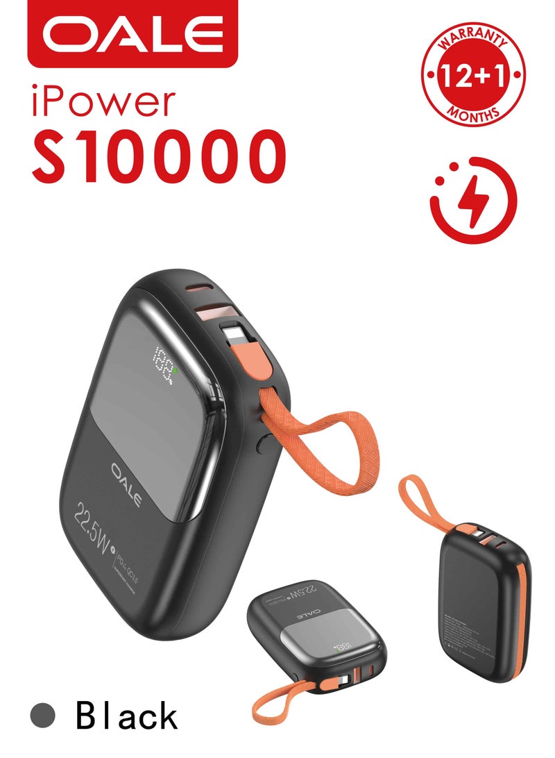 OALE iPower S10000 Power Bank 10000mAh, 22.5W Super Fast Charging, Built-in Type-C & Lightning Cables, Power Level Indicator, Super Mini & Portable - Image 3