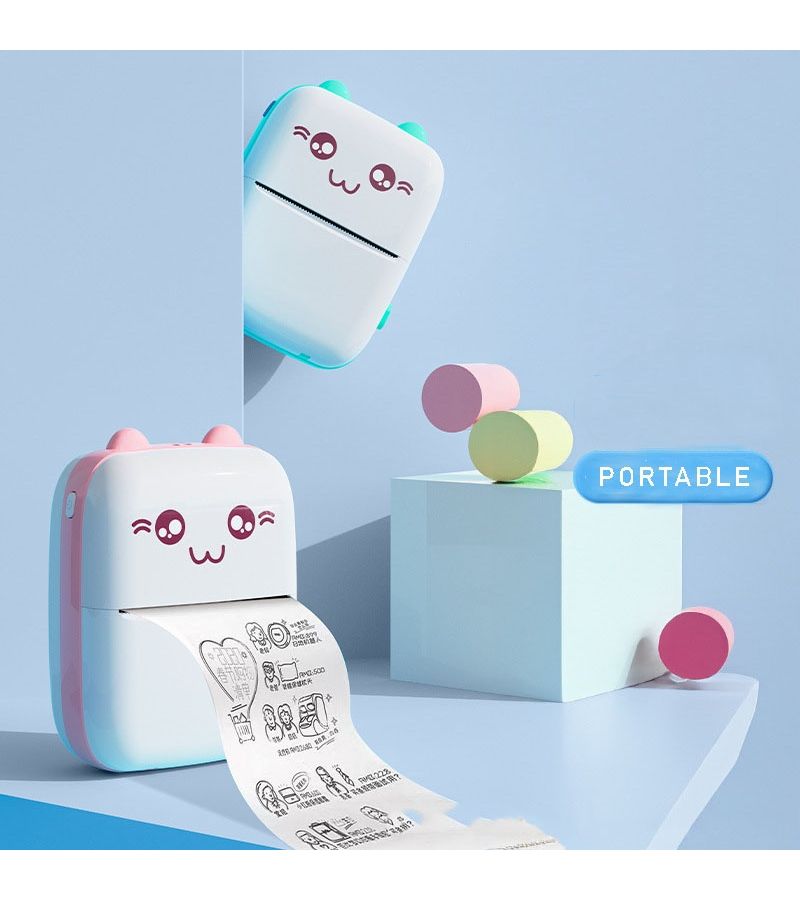 Portable Wireless Mini Thermal Printer Blue B Kit with 10 Roll Paper USB Rechargeable Photo and Label Printing for Travel Home Use - Image 2