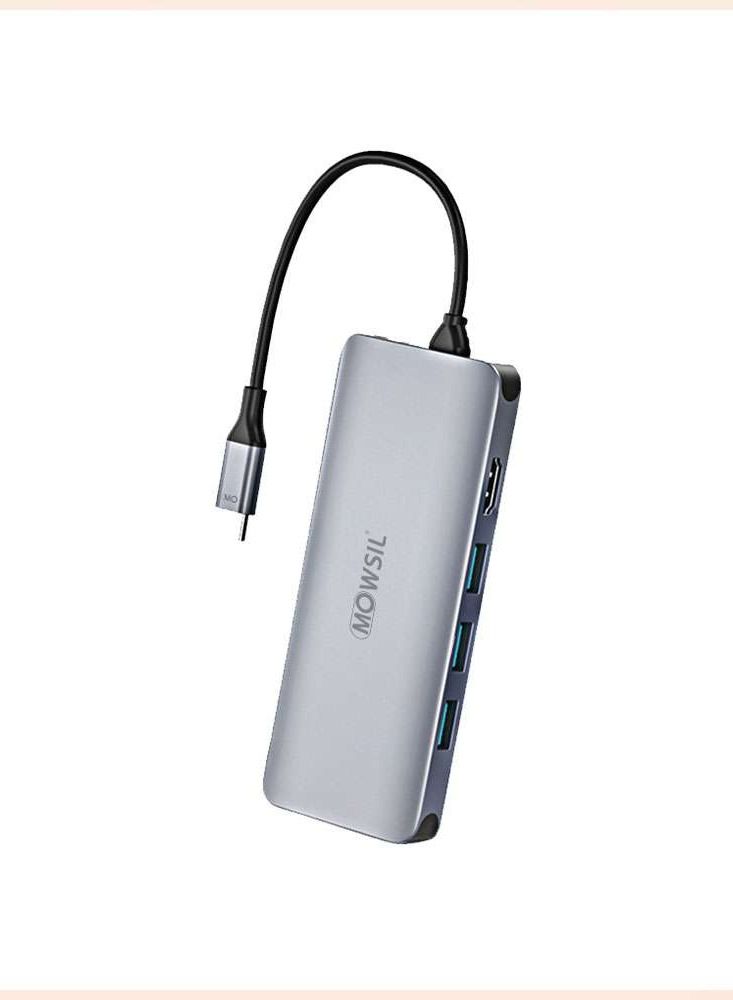 Mowsil USB C 12-in-1 Hub, Type C to USB 2.0 x 3, USB 3.0 x 3, HDMI, Type-C, SD, Micro SD, RJ 45, Stereo, Aluminium Shell - Image 1