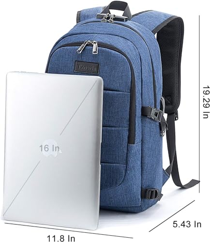 Tzowla Travel Laptop Backpack Water Resistant Anti-Theft Bag with Giant Tumbler Holder Pocket and Lock 15.6 Inch Computer Business Backpacks for Women Men Work College Gift,Casual Daypack(Blue) - Image 4