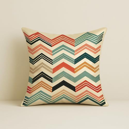 STITCHNEST Printed Satin Cushion Covers Colorful Parrot with Botanical & Geometric Chevron Design, 16x16 Inch, Pack of 2 for Artistic, Playful & Boho Home Styling - Image 3