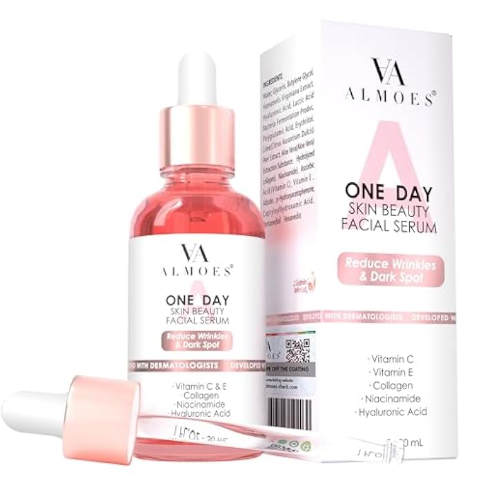 AA almoes ALMOES SERUM 20% Vitamin C,Alpha Arbutin, Polyglutamic acid,hyaluronic acid, Vit E,Collagen,Pore-minimizing formula, Hydrating Face & Eye Serum 1 Fl Oz - Image 1