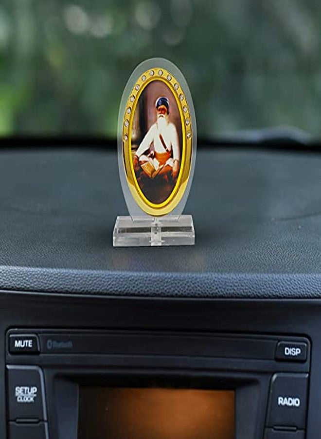 BISMAADH Car Dashboard Oval Shape Acrylic Showpiece Figurine Religious Idol Statue for Office & Home Décor (Baba Deep Singh Ji) - Image 2