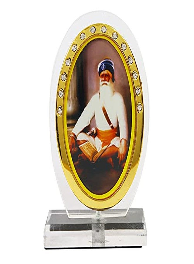 BISMAADH Car Dashboard Oval Shape Acrylic Showpiece Figurine Religious Idol Statue for Office & Home Décor (Baba Deep Singh Ji) - Image 3