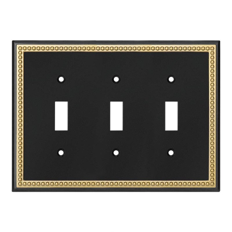 Pearled Frame Decorative Wall Plate Switch Plate Outlet Cover Triple Toggle Black Dark Golden