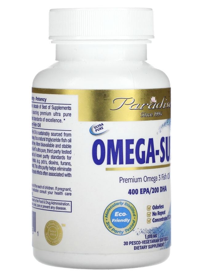 Paradise Herbs Omega Sure Premium Omega-3 Fish Oil 1000 mg 30 Pesco Vegetarian Softgels - Image 2