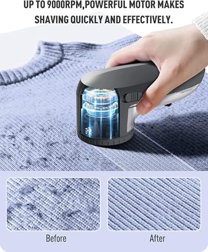 Ruidla Fabric Shaver Defuzzer, Electric Lint Remover, Rechargeable Sweater Shaver with Stainless Steel 3-Leaf Blades, Dual Protection, Removable Bin, Easy Remove Fuzz, Lint, Pills, Bobbles - Image 3