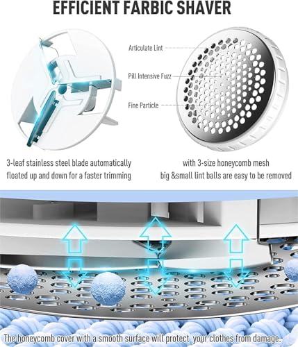 Ruidla Fabric Shaver Defuzzer, Electric Lint Remover, Rechargeable Sweater Shaver with Stainless Steel 3-Leaf Blades, Dual Protection, Removable Bin, Easy Remove Fuzz, Lint, Pills, Bobbles - Image 5