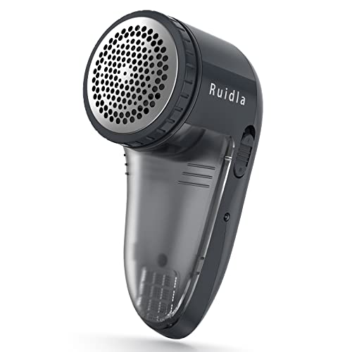 Ruidla Fabric Shaver Defuzzer, Electric Lint Remover, Rechargeable Sweater Shaver with Stainless Steel 3-Leaf Blades, Dual Protection, Removable Bin, Easy Remove Fuzz, Lint, Pills, Bobbles - Image 1