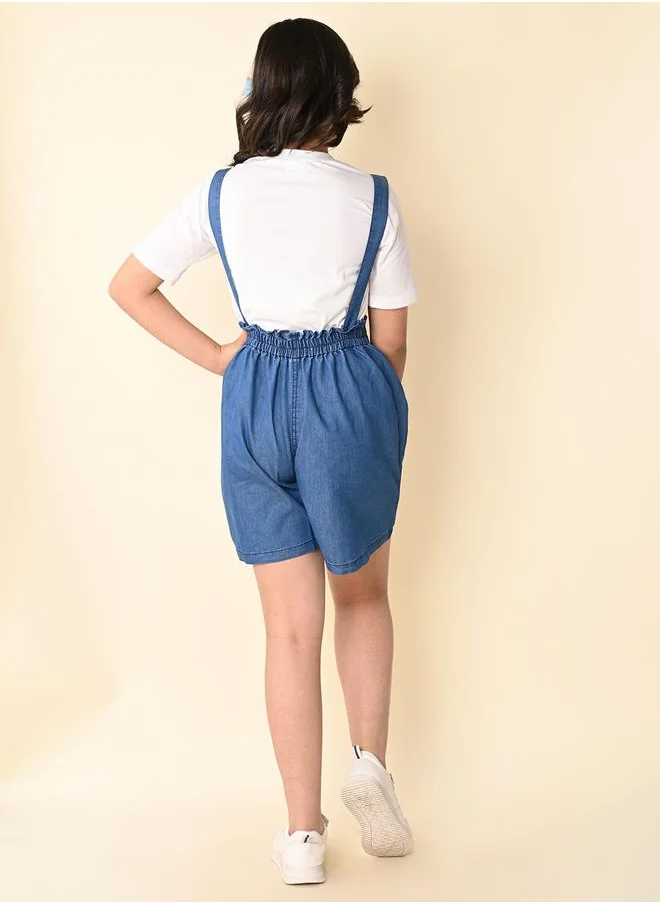 LILPICKS Text Print T-Shirt & Denim Dungaree Set by Styli