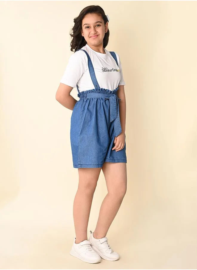 LILPICKS Text Print T-Shirt & Denim Dungaree Set by Styli