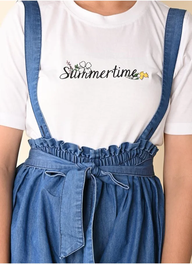 LILPICKS Text Print T-Shirt & Denim Dungaree Set by Styli