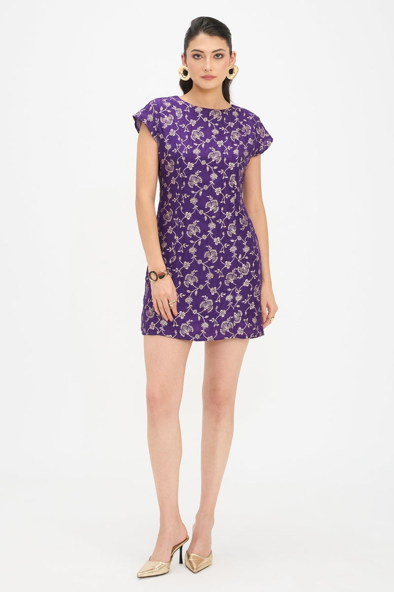 Virgio Ethnic Motifs Viscose Cap Sleeve Mini Dress for Women - Image 1