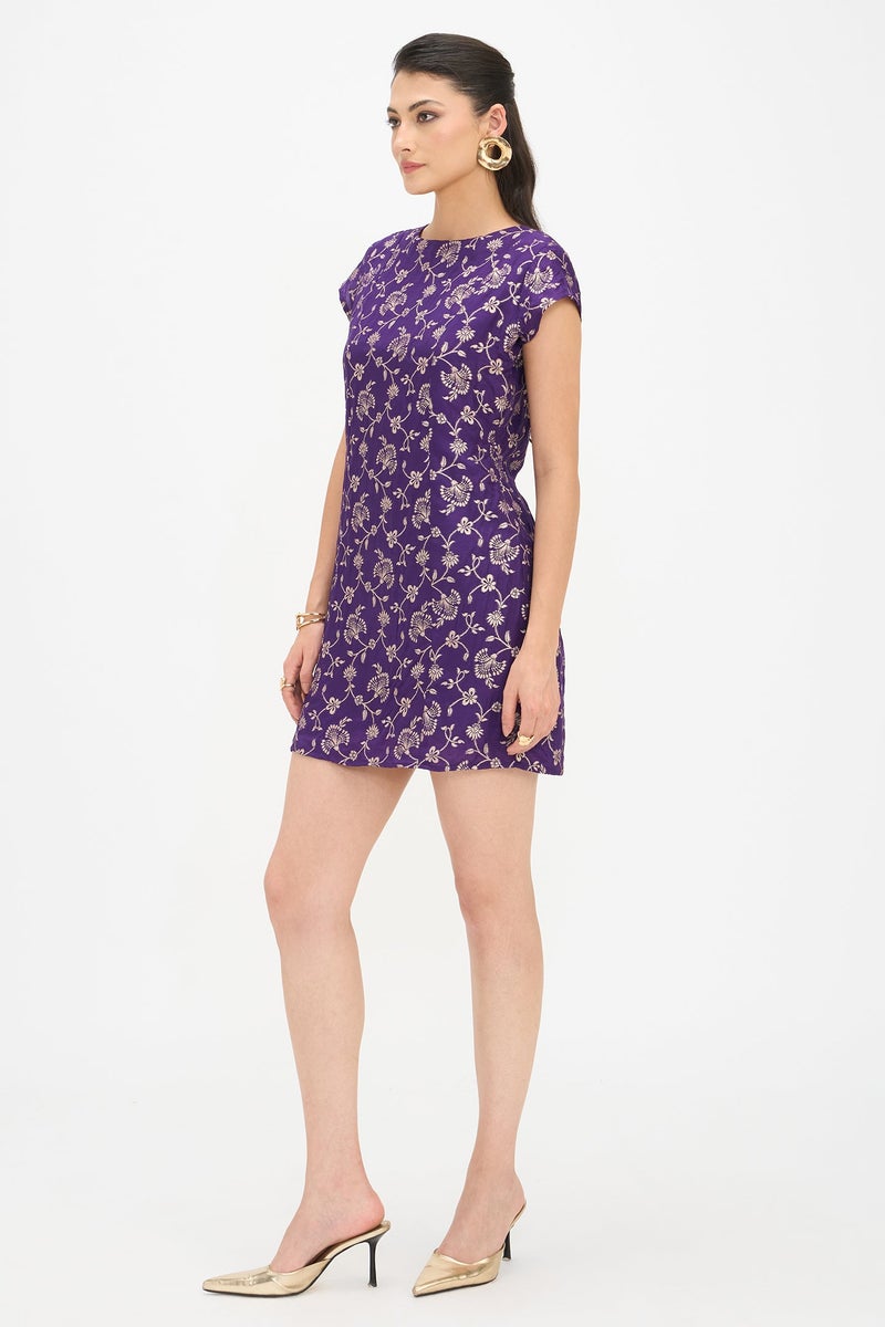 Virgio Ethnic Motifs Viscose Cap Sleeve Mini Dress for Women - Image 3