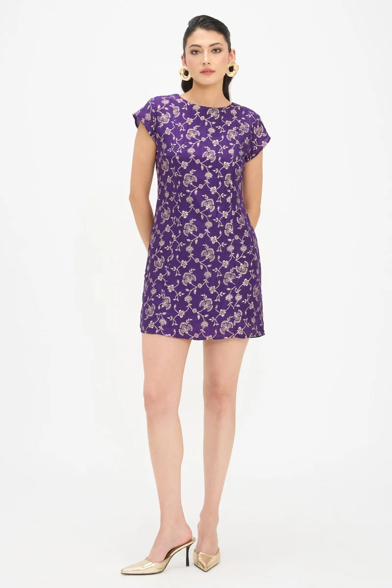 Virgio Ethnic Motifs Viscose Cap Sleeve Mini Dress for Women