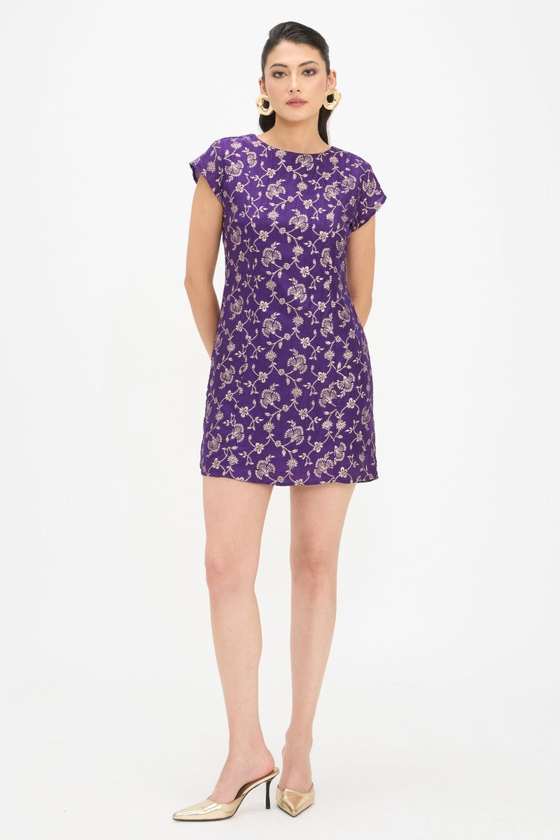 Virgio Ethnic Motifs Viscose Cap Sleeve Mini Dress for Women - Image 2