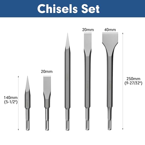 YOSIGHT 17Pcs Rotary Hammer Drill Bits and Chisel Set - SDS-Plus Carbide-Tipped Drill Bits and Chisels with Storage Case - Tools for Concrete Brick Stone and Other Masonry Construction Materials - Image 3
