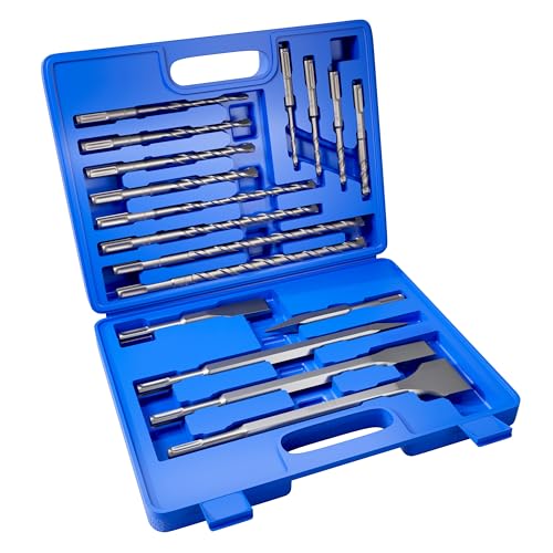 YOSIGHT 17Pcs Rotary Hammer Drill Bits and Chisel Set - SDS-Plus Carbide-Tipped Drill Bits and Chisels with Storage Case - Tools for Concrete Brick Stone and Other Masonry Construction Materials - Image 1