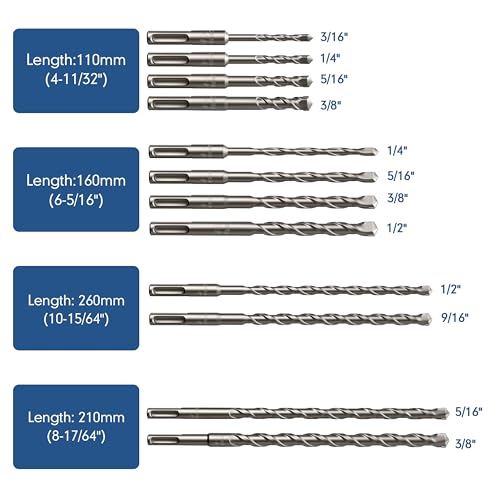 YOSIGHT 17Pcs Rotary Hammer Drill Bits and Chisel Set - SDS-Plus Carbide-Tipped Drill Bits and Chisels with Storage Case - Tools for Concrete Brick Stone and Other Masonry Construction Materials - Image 2