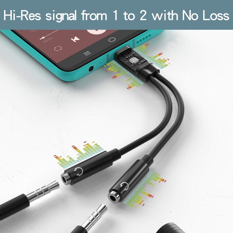 كوباو محول USB-C إلى مقبس سماعة رأس 3.5 مم مساعد، محول USB-C إلى مقبس سماعة رأس مزدوج 3.5 مم مساعد، كابل Y عالي الدقة لمشاركة الصوت ثنائي الاتجاه، متوافق مع سامسونج جالاكسي S20، ��يباد، ون بلس 7 برو، 32 بت/384 كيلوهرتز - Image 2