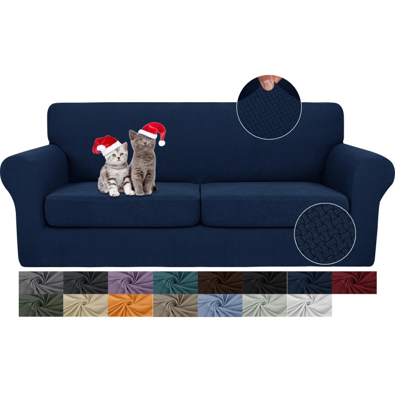 Jiviner 3 Pieces Couch Covers For 2 Cushion Couch Stretch Sofa Slipcover With 2 Extra Large Seat Cushion Covers Thick Fitted Loveseat Sofa Covers For Living Room (Xl Loveseat Navy Blue) - Image 1