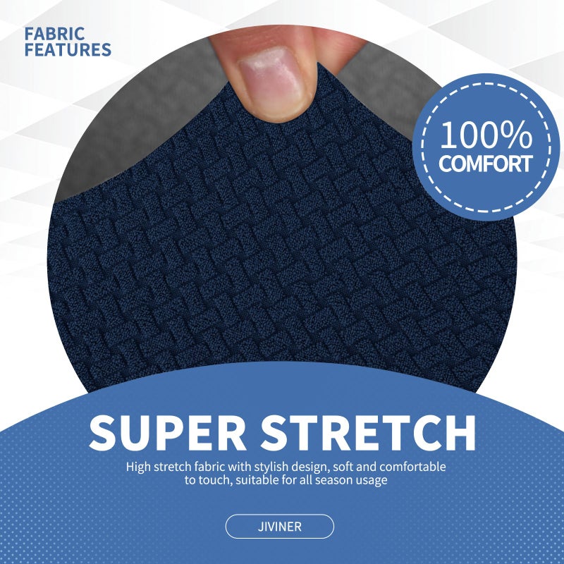 Jiviner 3 Pieces Couch Covers For 2 Cushion Couch Stretch Sofa Slipcover With 2 Extra Large Seat Cushion Covers Thick Fitted Loveseat Sofa Covers For Living Room (Xl Loveseat Navy Blue) - Image 5