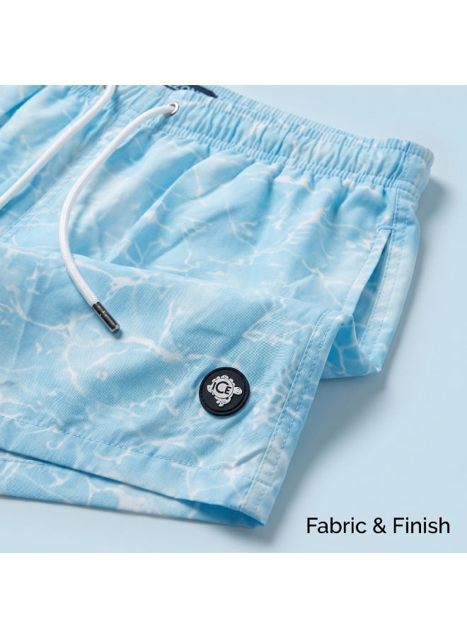 IceZone Men's Swim Trunks, Crystal Lagoon Water Print, Quick Dry Beach Shorts with Elastic Waistband & Pockets - Image 4
