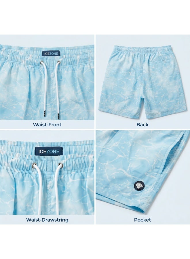 IceZone Men's Swim Trunks, Crystal Lagoon Water Print, Quick Dry Beach Shorts with Elastic Waistband & Pockets - Image 3