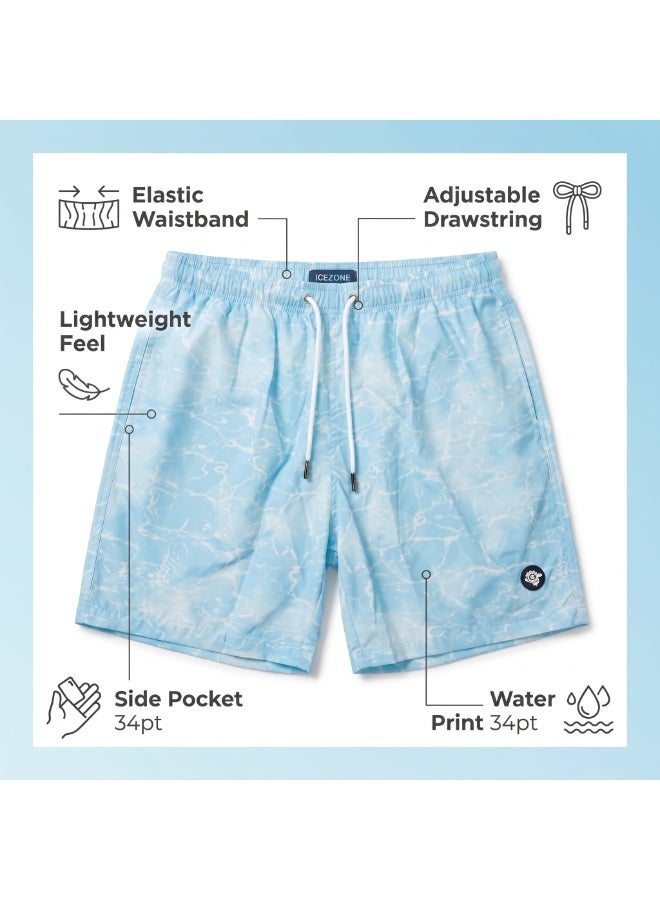 IceZone Men's Swim Trunks, Crystal Lagoon Water Print, Quick Dry Beach Shorts with Elastic Waistband & Pockets - Image 2