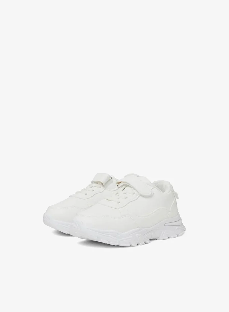 Styli Kids Unisex White Plain Hook And Loop Sneakers