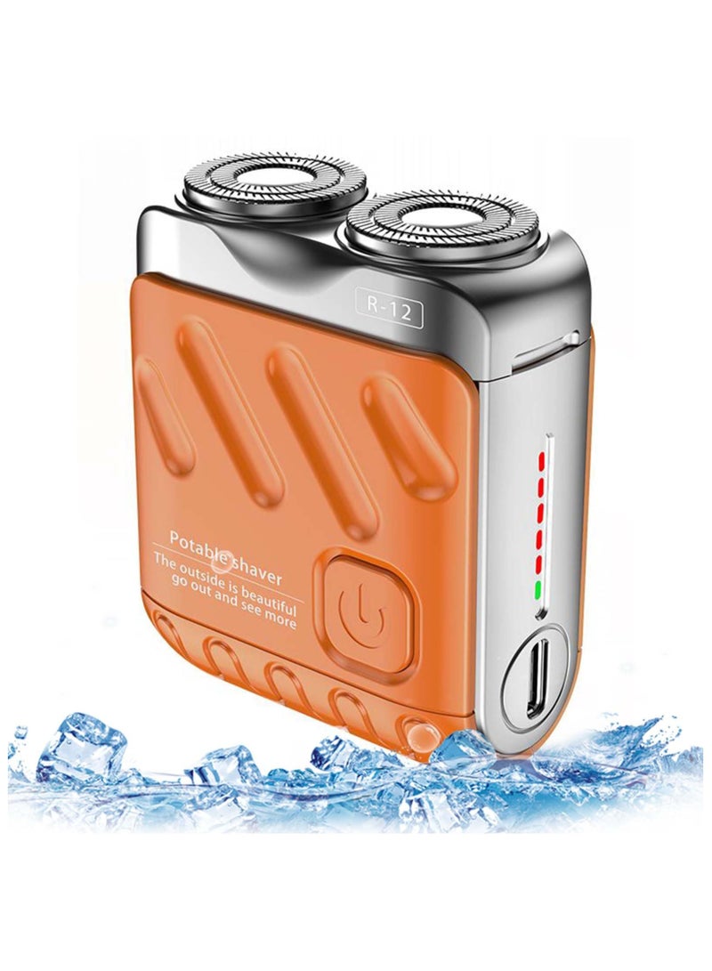 SYOSI ماكينة حلاقة كهربائية R-12، ماكينة حلاقة كهربائية صغيرة، ماكينة حلاقة كهربائية محمولة للرجال، ماكينة حلاقة كهربائية بحجم الجيب ومقاومة للماء، ماكينة حلاقة دوارة قابلة لإعادة الشحن ل المنزل، المكتب، السيارة، هدايا (برتقالي) - Image 1