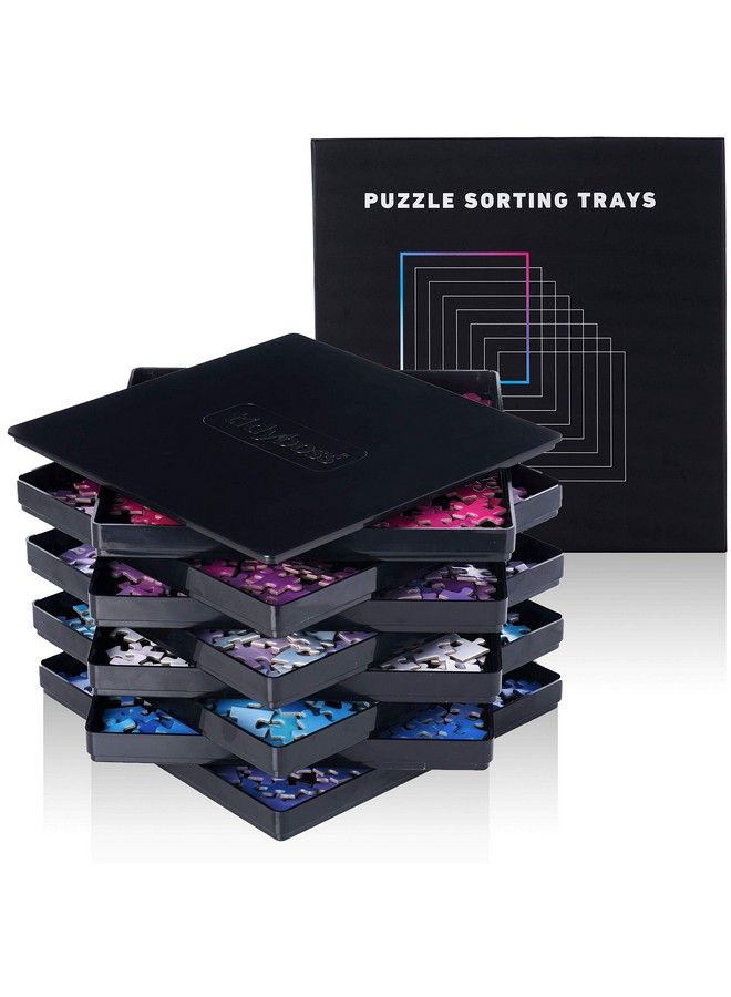 8 Puzzle Sorting Trays With Lid 10 X 10 Inches Jigsaw Puzzle Accessories Black Background Makes Pieces Stand Out To Better Sort Patterns, Shapes And Colors ; For Puzzles Up To 15002500 Pieces - Image 1