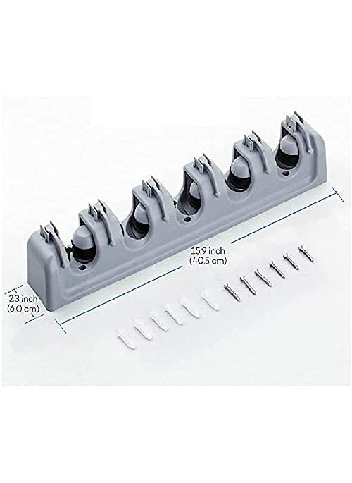 Kmart KHODIYAR Wall Mounted Magic Mop and Broom Holder Organizer Storage Hooks for Kitchen Garden Grey Color 5 Slots with 6 Inbuilt Hanging Hooks  - Image 5