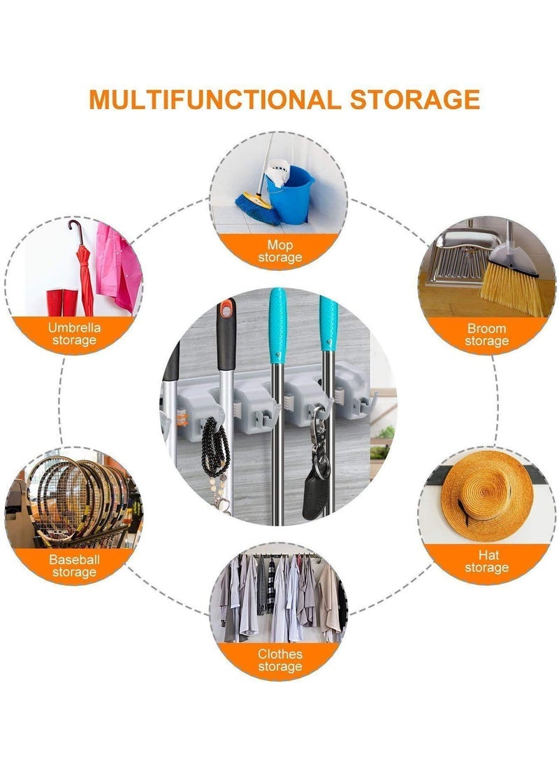 Kmart KHODIYAR Wall Mounted Magic Mop and Broom Holder Organizer Storage Hooks for Kitchen Garden Grey Color 5 Slots with 6 Inbuilt Hanging Hooks  - Image 2