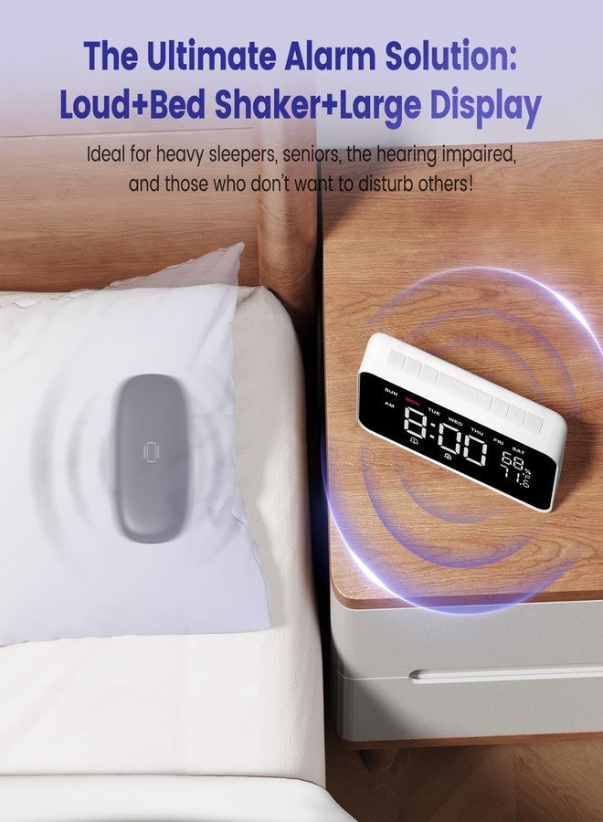 Dekala Bed Shaker Loud Alarm Clock for Heavy Sleepers Adults, Vibrating Dual Alarm Clocks for Bedrooms, Large Display Auto Dimmer,Temperature & Humidity Detect, 7-Day Programmable, Ideal Gift - Image 2