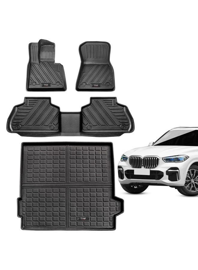 Yonugli Floor Mats and Cargo Mat Compatible for BMW X5 (GO5) 2019-2023 2024 All Weather TPE Rubber Protect Mat Odor-Free ，X5 Floor Mats Trunk Liner Full Set Accessories (BMW X5 Floor Mats+Cargo Liner) - Image 1